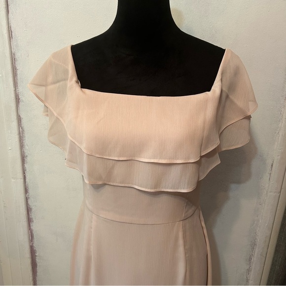 WAYF Women’s Formal Chiffon Wedding Prom Dress Medium Blush Pink Tiered Ruffle - Picture 3 of 12